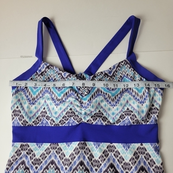 PRANA Amaya Dress Empire Waist Zig Zag Blue L - Picture 8 of 11